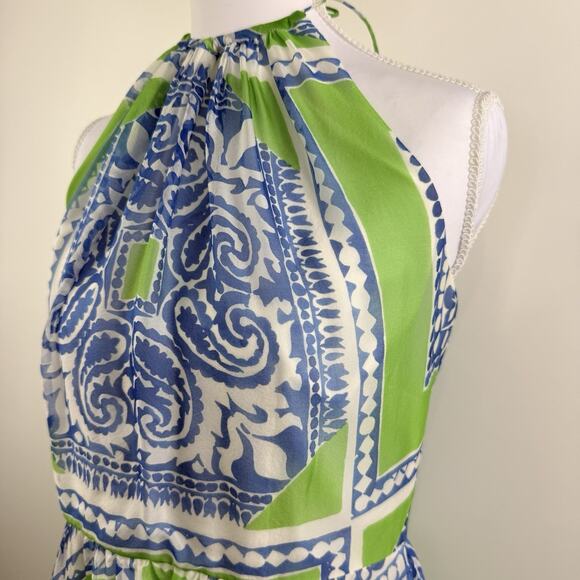 Vineyard Vines 100% Silk Halter Dress Size 4 Fit & Flare Handkerchief Hem Boho - Picture 5 of 12